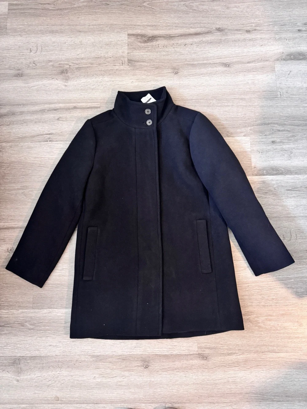 J. Crew Black Petite city coat with button neck - Picture 3 of 5